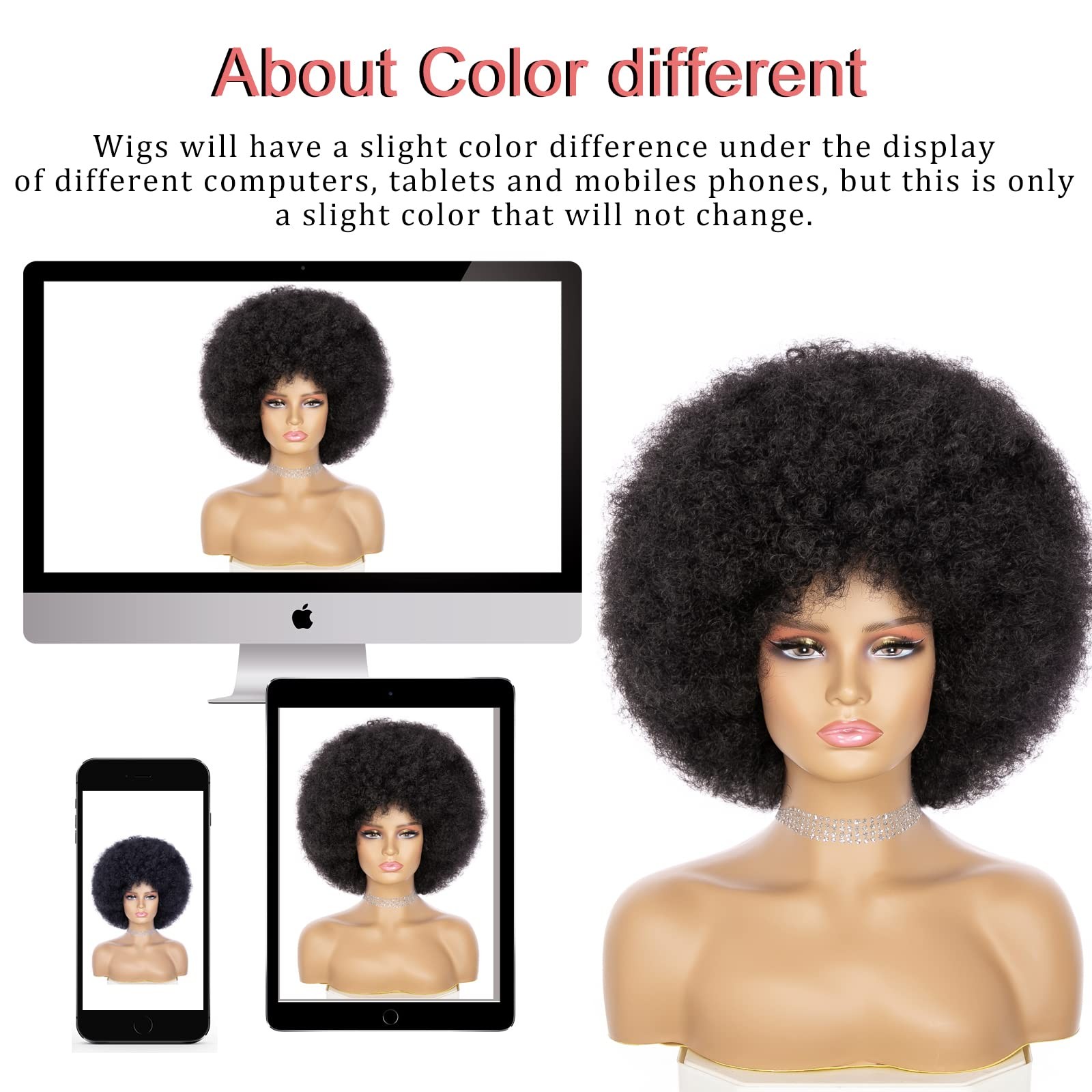 Afro Wig Short Curly Kinky Curly Hair Wigs for Women – Natural Looking Daily Use