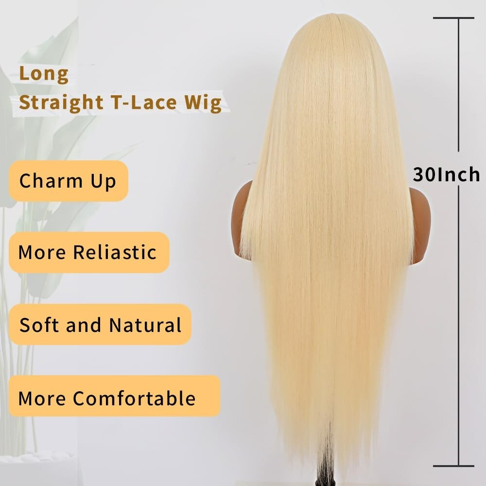 Women 613 Blonde Wig Lace Front Wigs Synthetic Heat Resistant Long Straight 30”