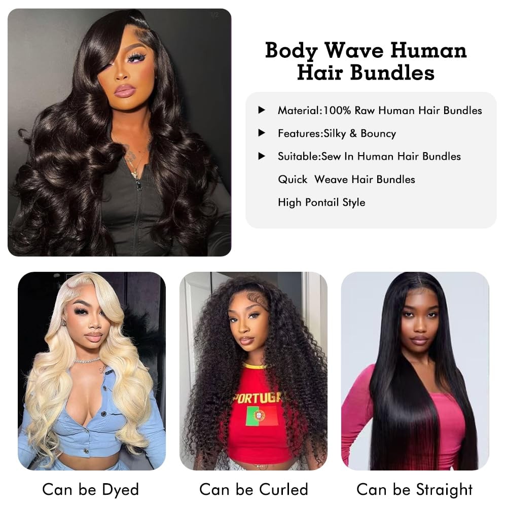 Dowstalgirl Body Wave Bundles Human Hair 12 14 16 Inch Human Hair 3 Bundles 100