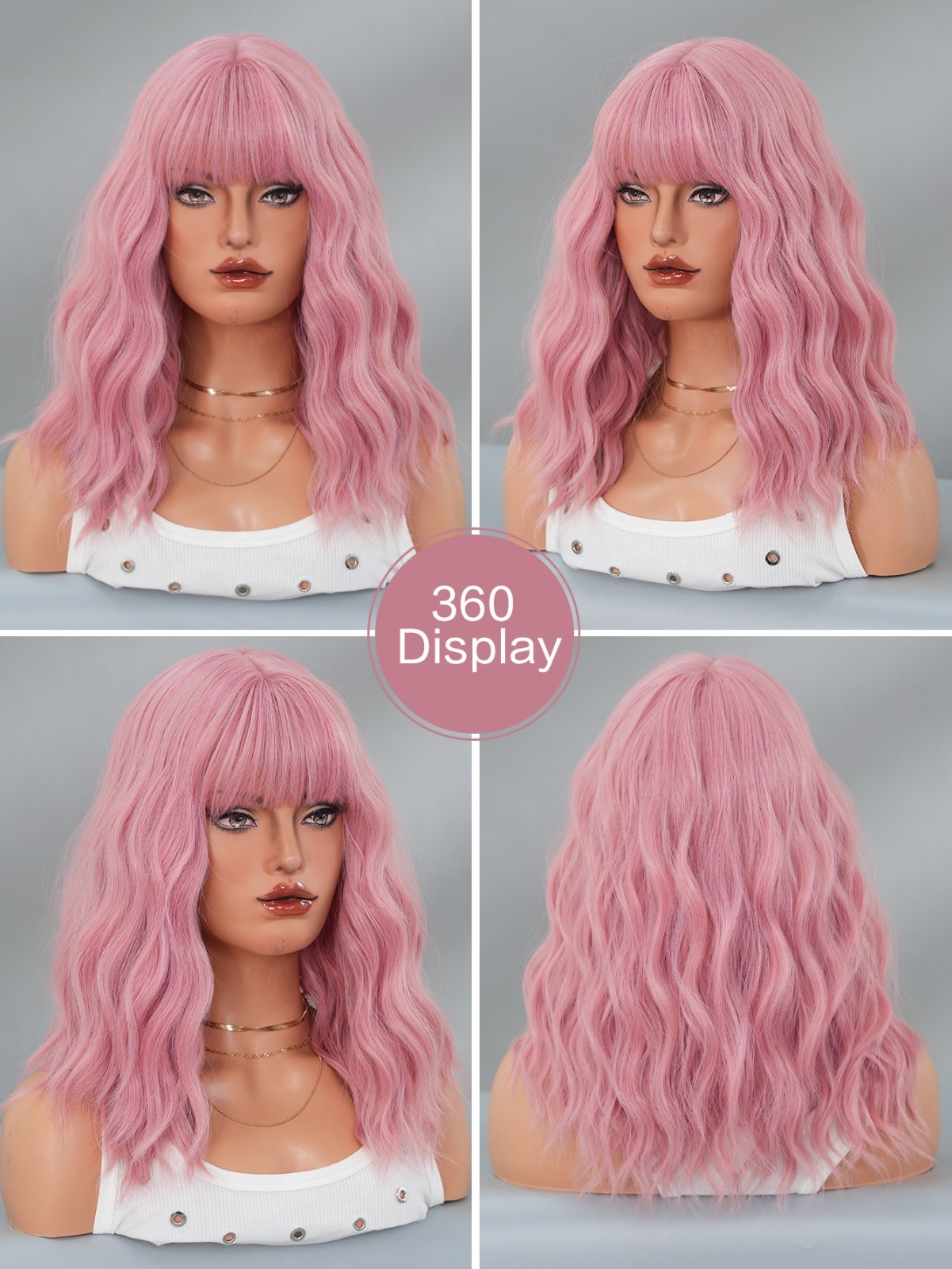 Pink Wavy Wigs With Bangs Short Bob Wavy Wigs for Women Curly Synthetic Cosplay