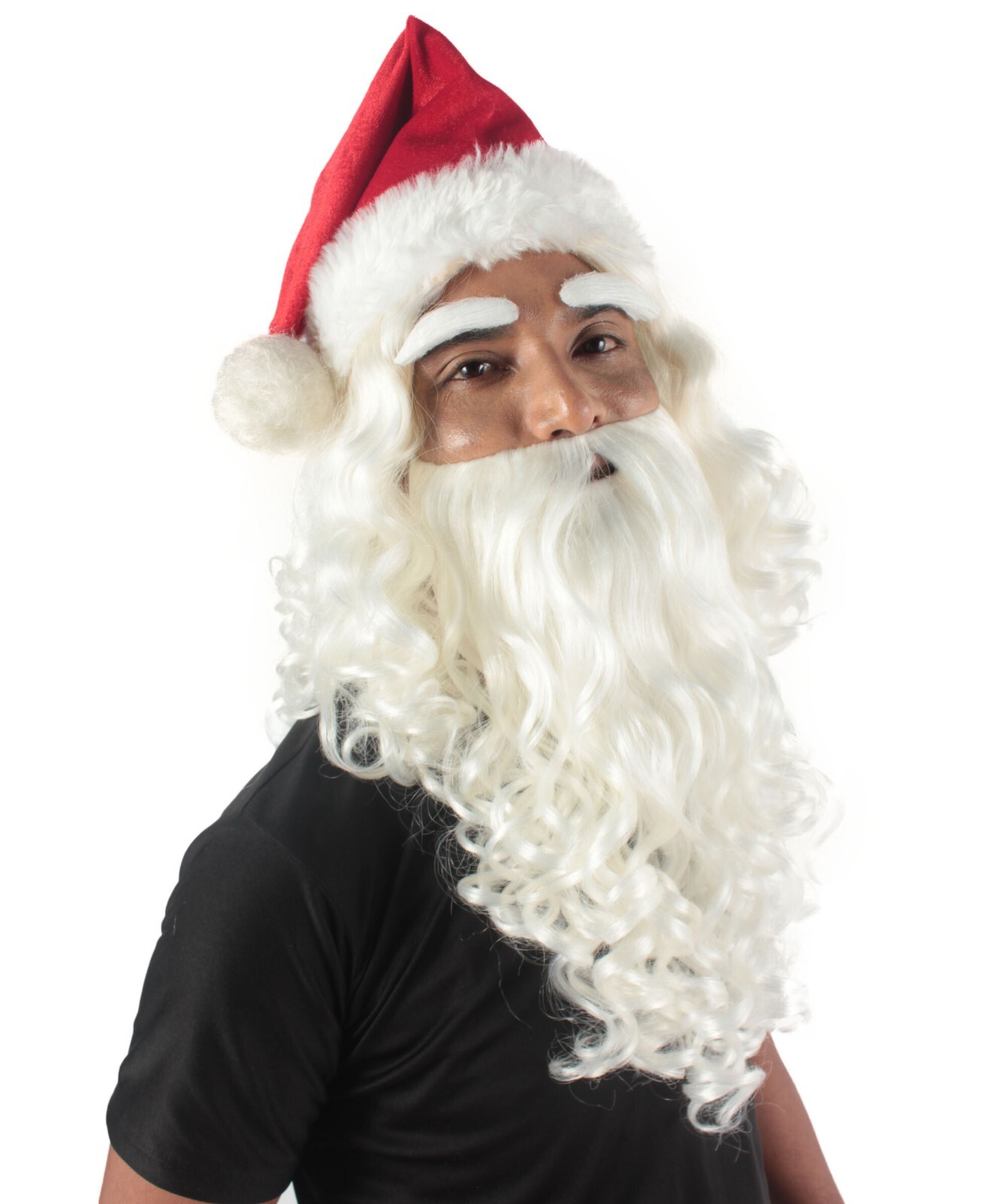 Adult Unisex Christmas White Wig Beard Red Hat Set Long Synthetic Fibric HX-085A