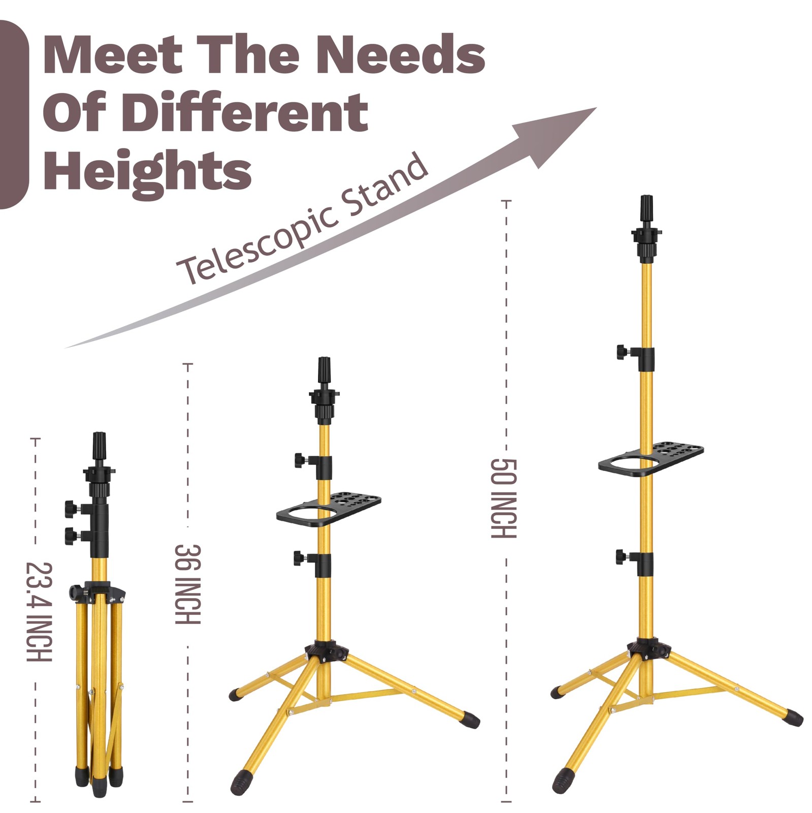 ZQIAN BEAUTY Wig Stand Tripod 50 Inch Metal Mannequin 50 Inch, Golden