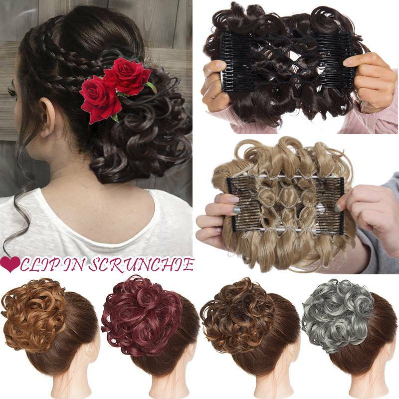 Large Scrunchie Messy Bun Hair Piece Rose THICK Updo Cover Clip In Bun Feel Real