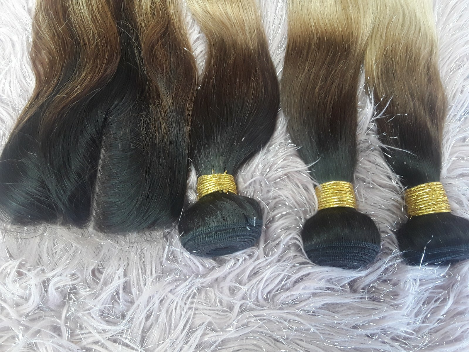 BRAZILIAN HAIR 3TONES OMBRE 1b/4#/27# STRAIGHT 14+14+14&12INCH LACE CLOSURE 350g