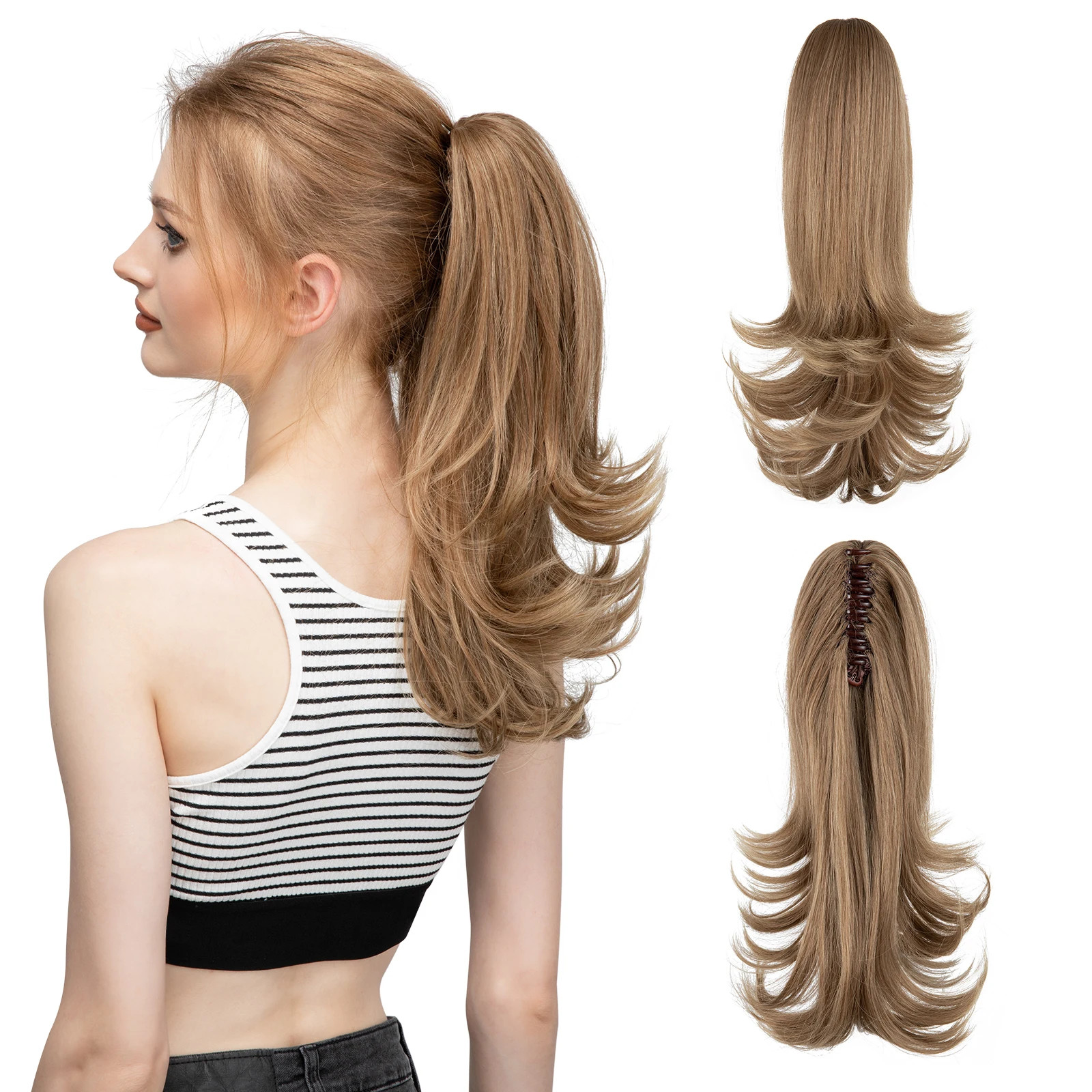 14 Inch Synthetic Claw Clip Ponytail Extensions Wavy Blonde Black Hair