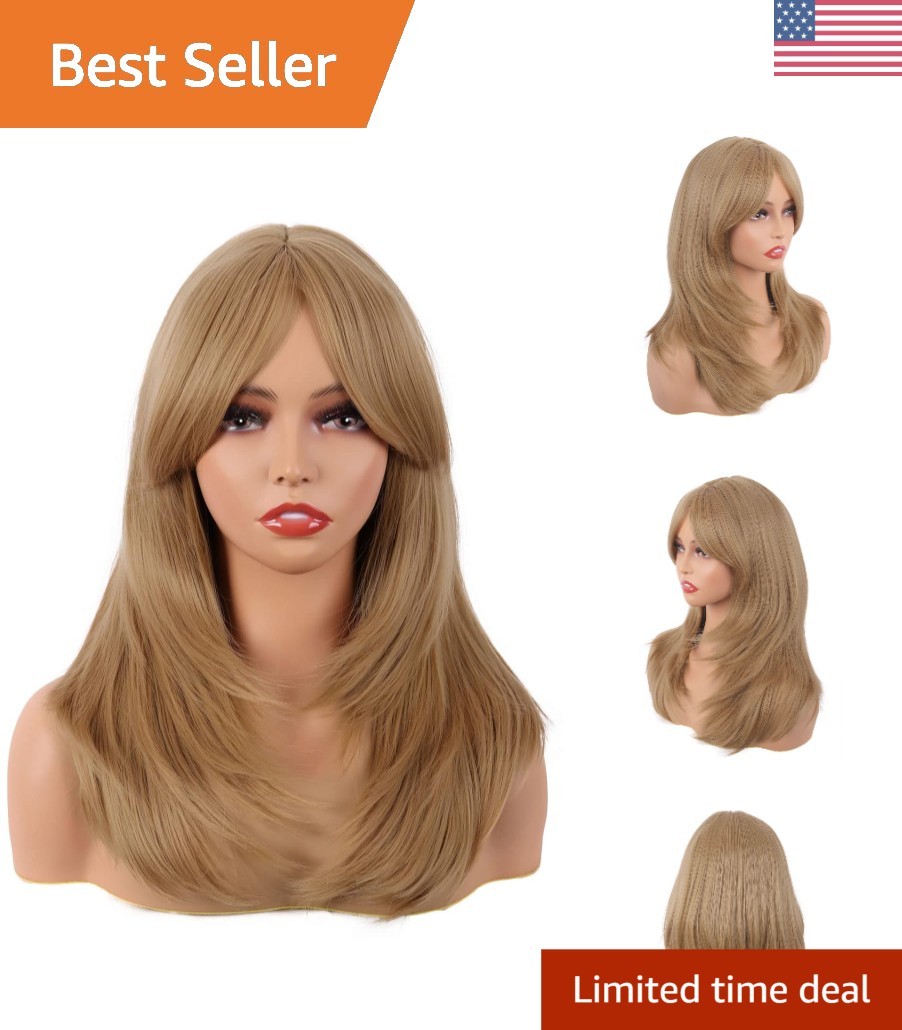 Elegant 50 cm Straight Synthetic Wig with Bangs – Adjustable Cap for Perfect Fit