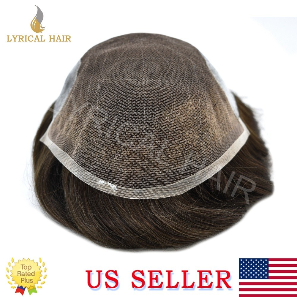 Swiss Lace Front Mens Toupee Human Hair Replacement System Skin PU Hairpiece Wig