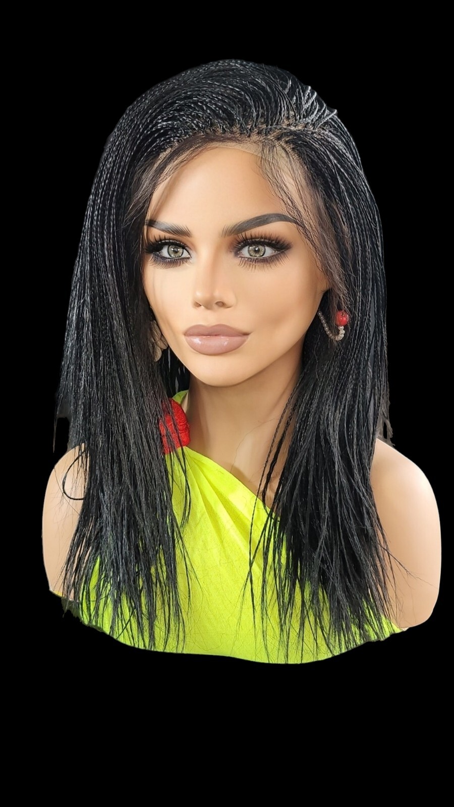 Braided Wig Micro Braids Full Lace Glueless 18” Jet Black Handmade Lightweight