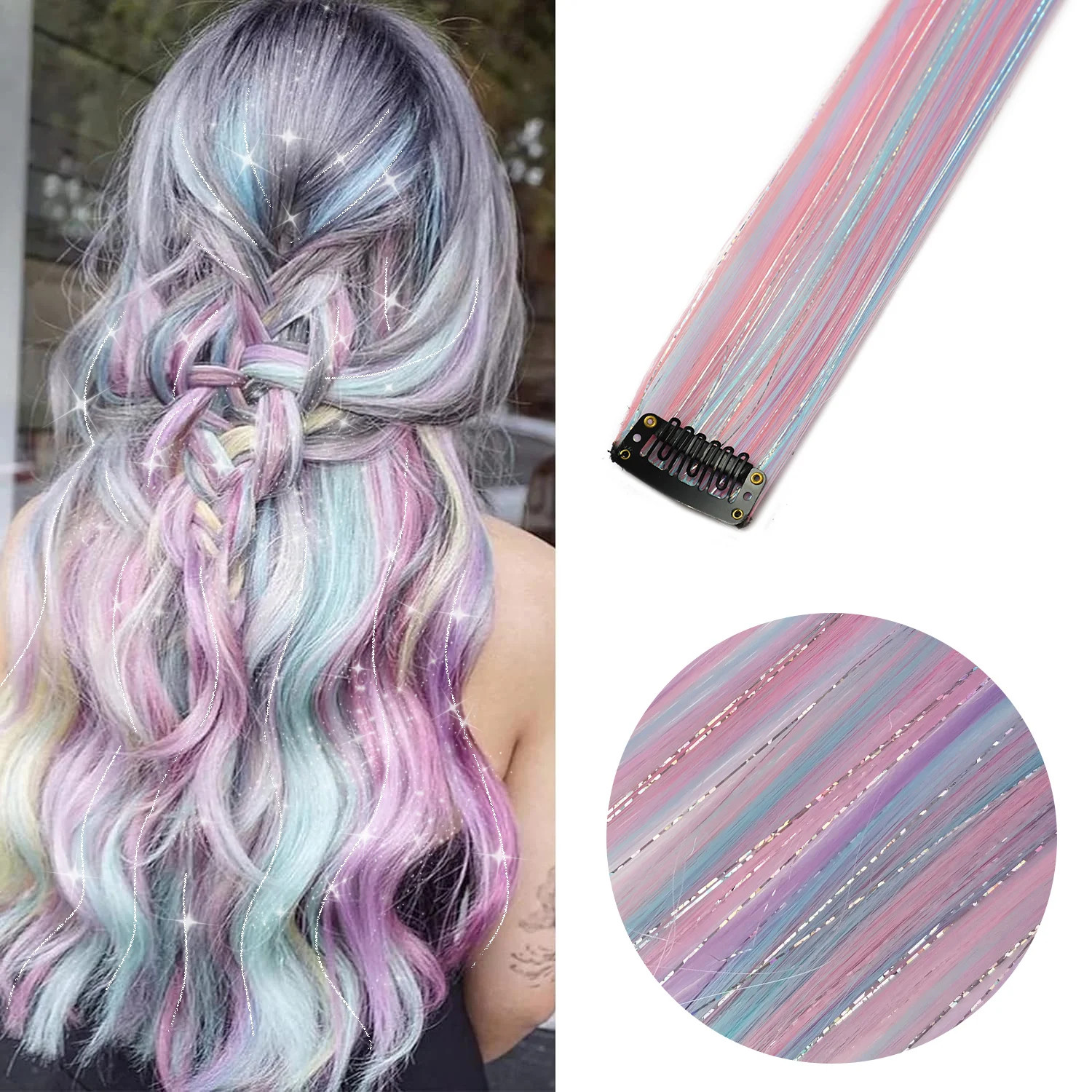 22 Inch Clip in Synthetic Hair Extensions Colored Straight Hairpieces Royal Blue