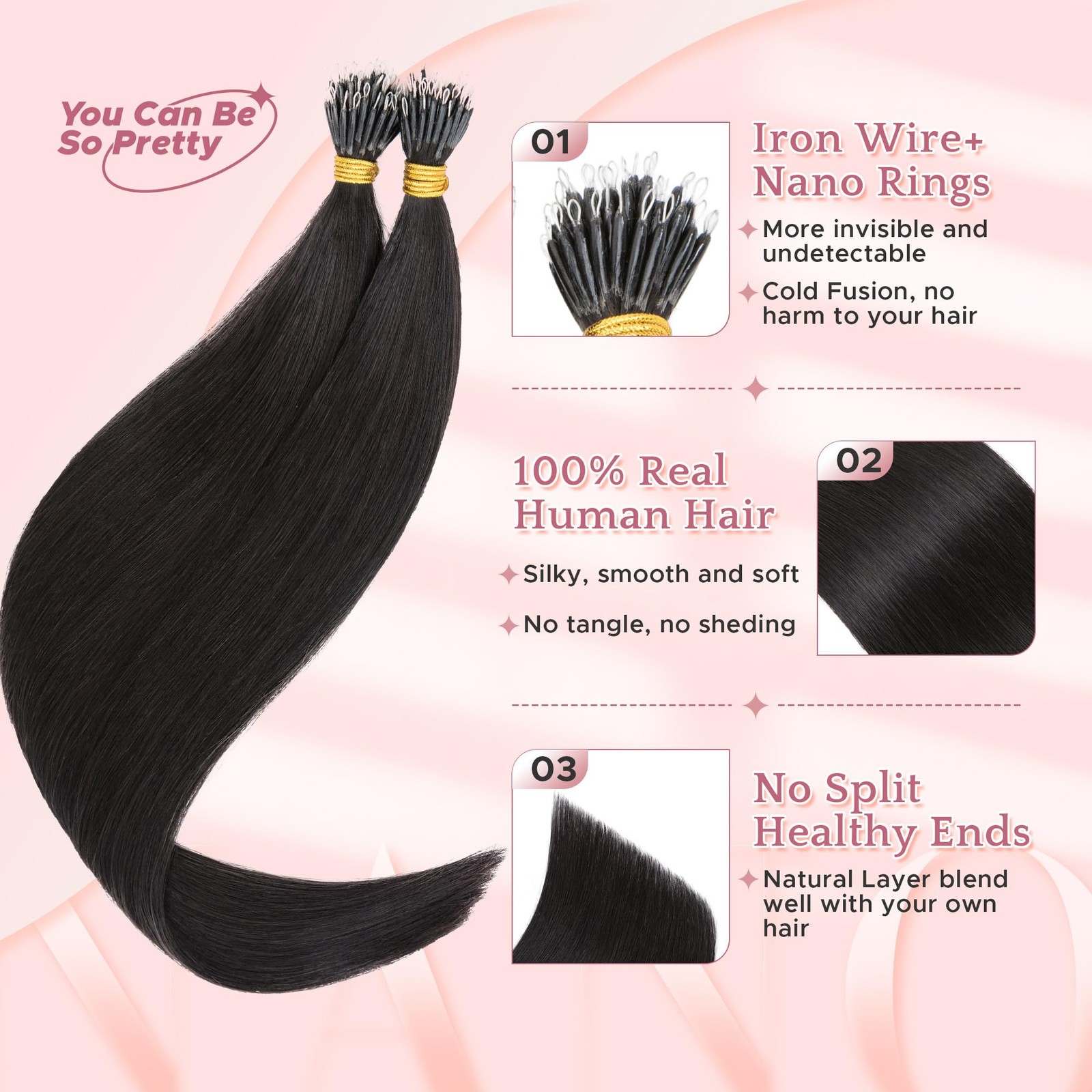 Sego Nano Tip Hair Extensions Human Hair Nano Beads Balayage Seamless Highlight