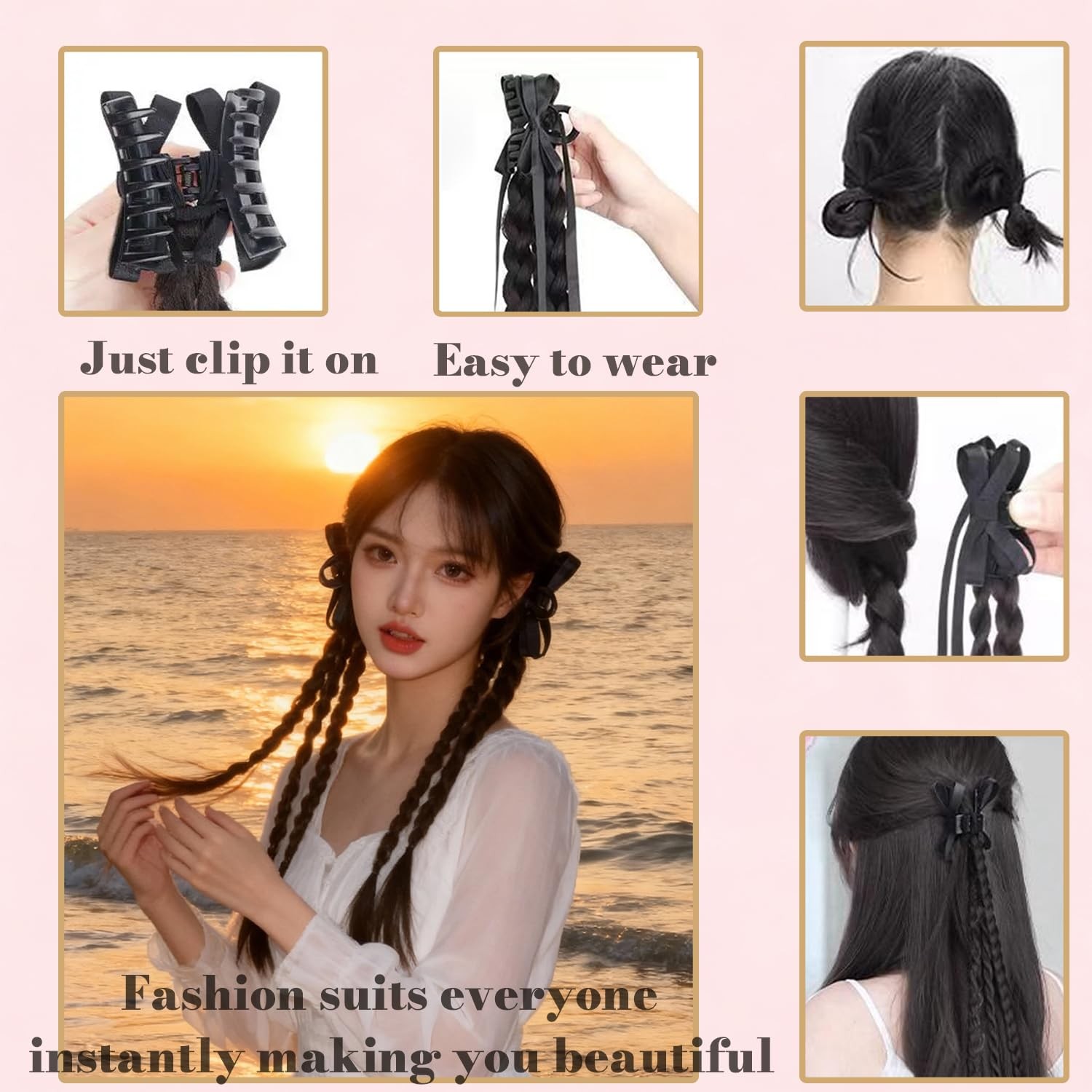 XUENMB 2PCS Long Braided Ponytail Extension Clip in Braid Dark brown