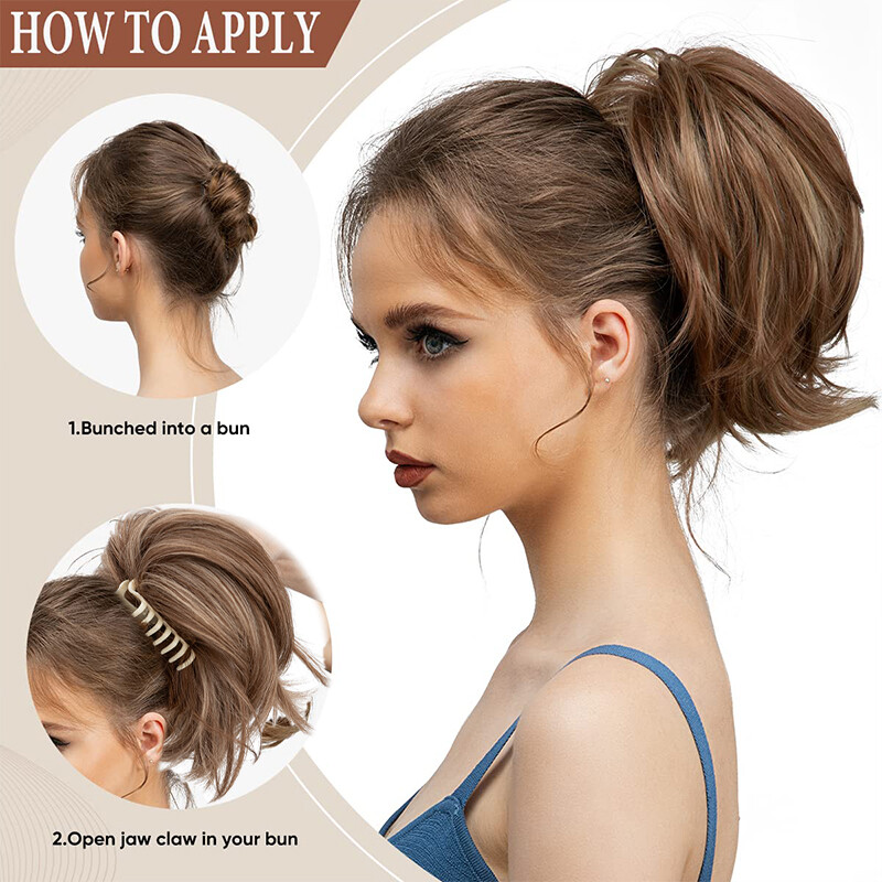 Clip In Ponytail Short Claw On Bun Hair Extension Updo Piece Bendable Metal Wire