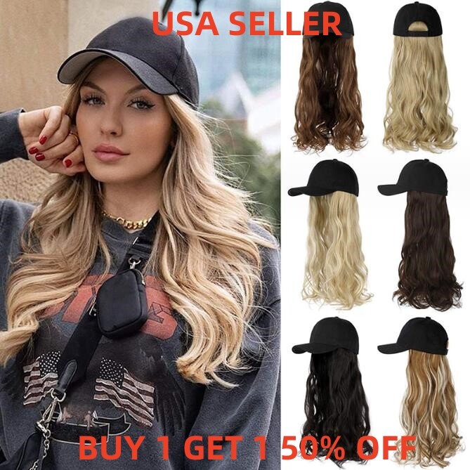 Womens Baseball Cap with Hair Extension Cotton Solid Washed Adjustable Dad Hat