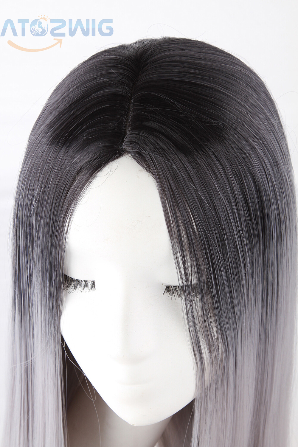 Straight Hair Black Grey Ombre Full Wigs Heat Resistant Fashion