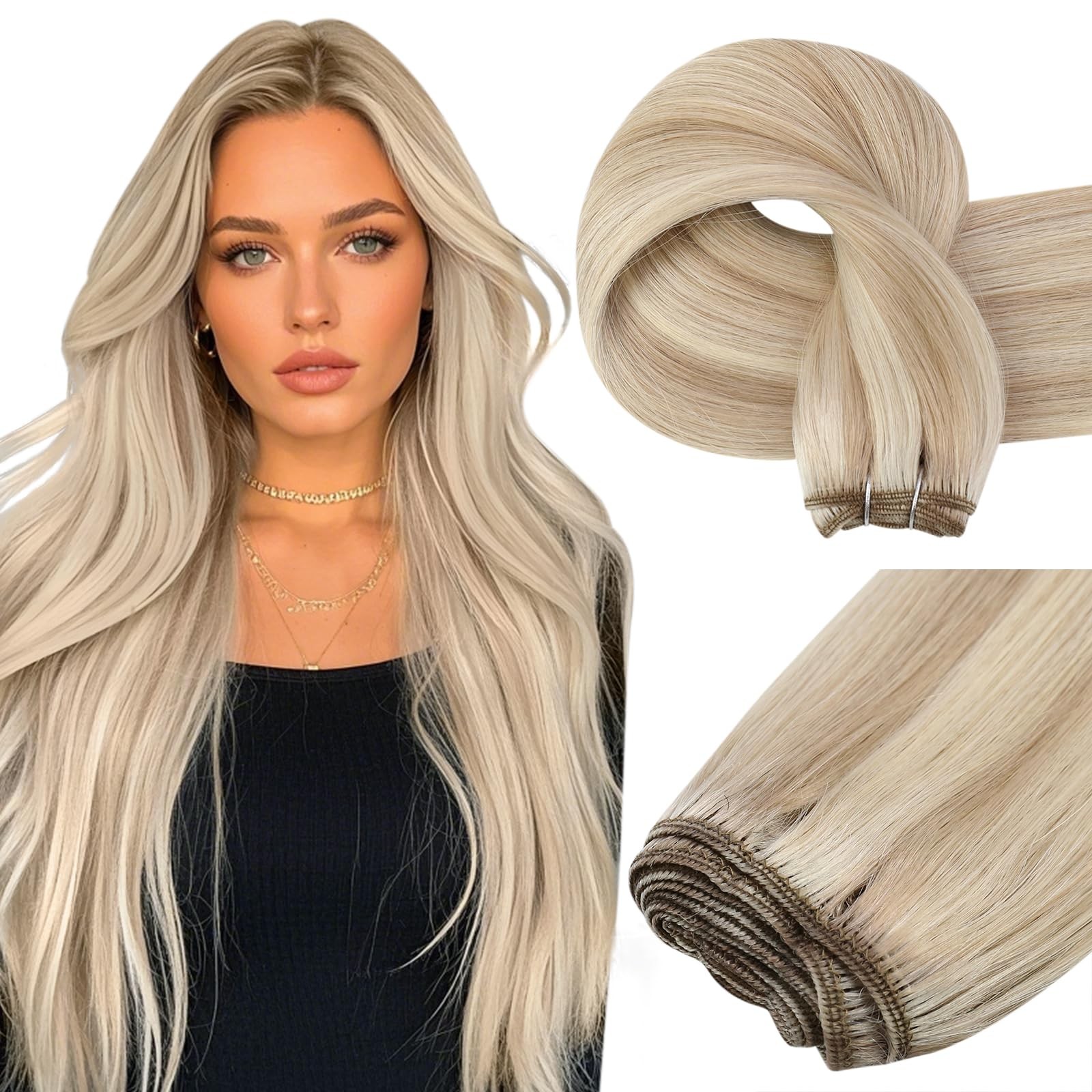 22 Inch Hair Extensions 100G Sew in Ash Blonde Highlight Weft – Easy to Blend