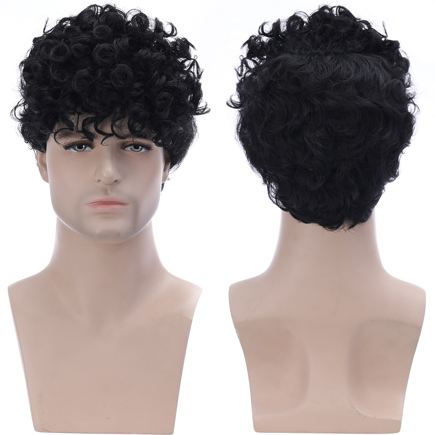 Heat Resistant Men’s 10in Short Black Curly Wig Synthetic Full Cosplay Party