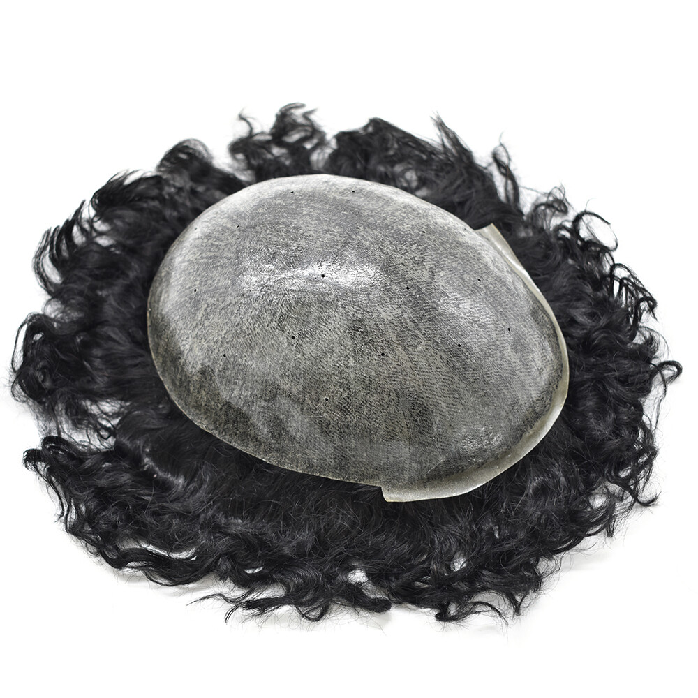 Toupee For Men 20mm Curly 100%Human Hair Mens Toupee Hair Pieces Wavy Kinky Hair