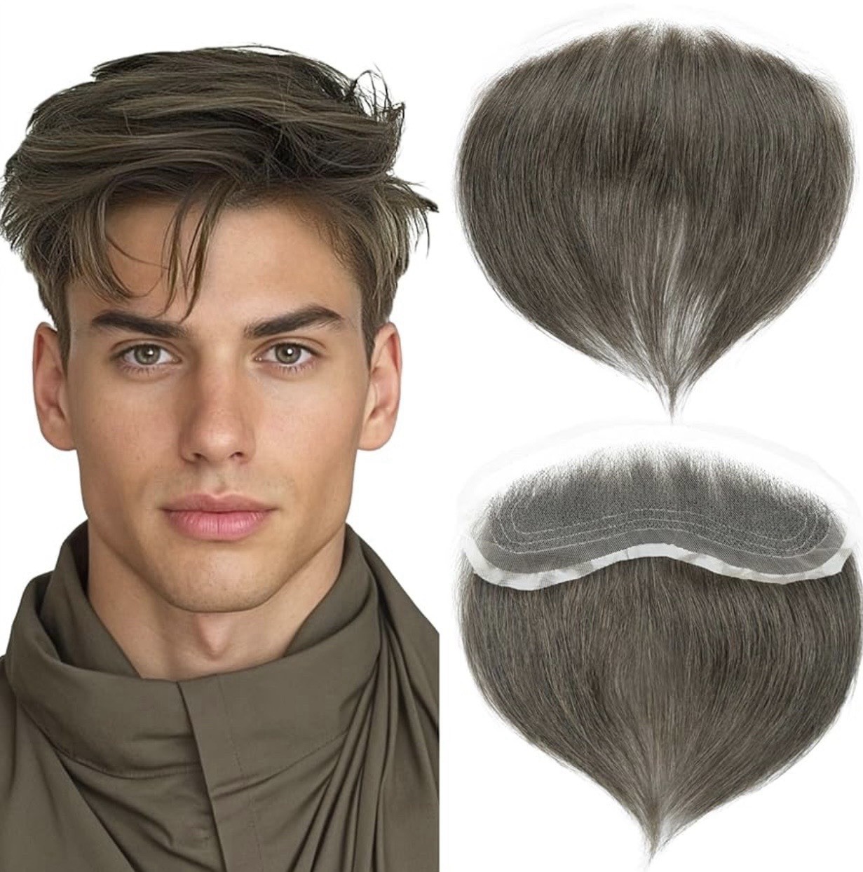 #4 Frontal Hairpiece for Men, Mono Mesh Hand Made Human Hair 1.57″x7″, 6″