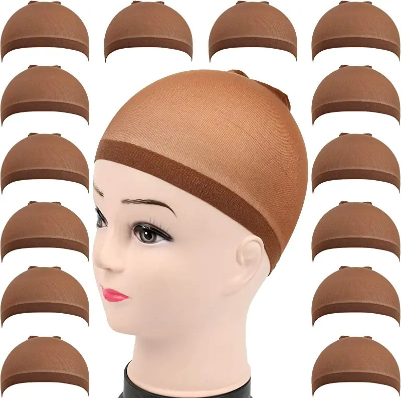 12 PCS Wig Cap Liner Stocking Cap Nylon Stretch Black brown Beige