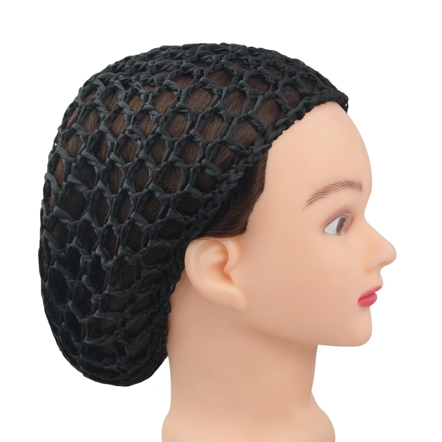 2 Pieces Black Hair Nets Cap Mesh Crochet Net Rayon Knit 2 Pcs
