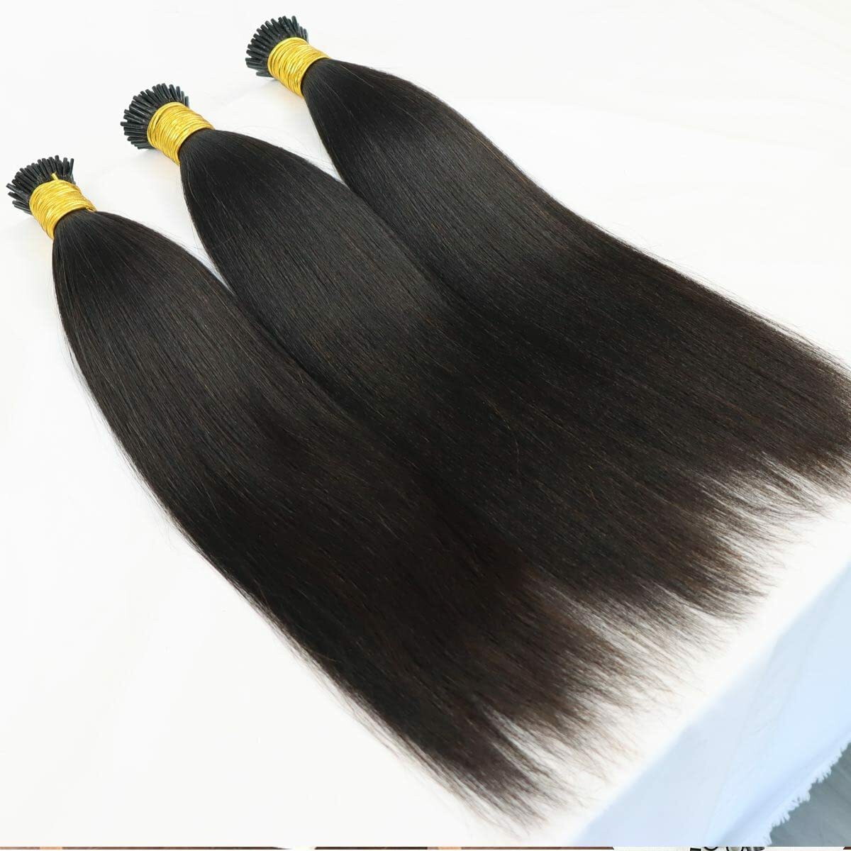 Light Yaki I Tip Human Hair Extension Microlink Brazilian Yaki I Tip Hair 100Pcs