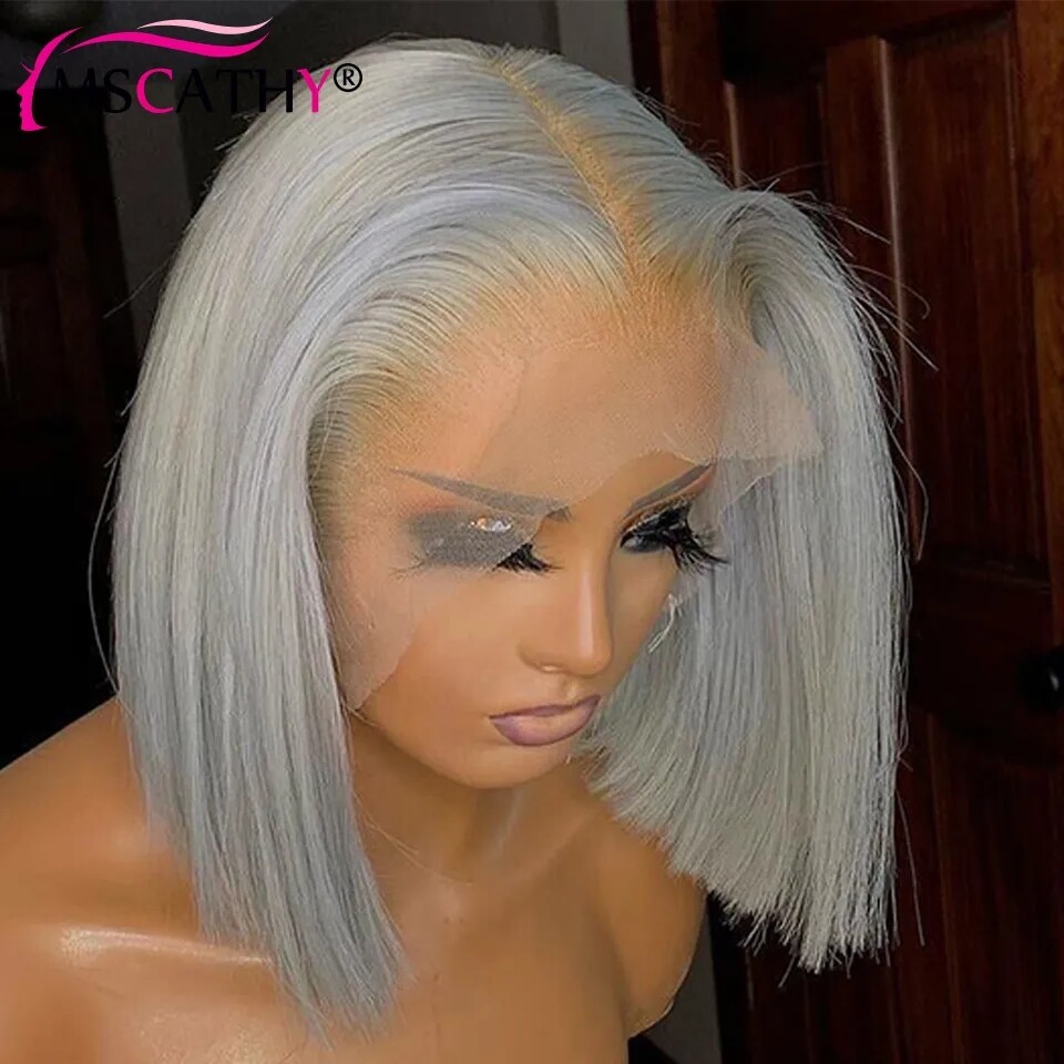 13×4 Short Bob Lace Front Human Hair Wigs Straight Bob Wigs Pre Plcuked Colorful