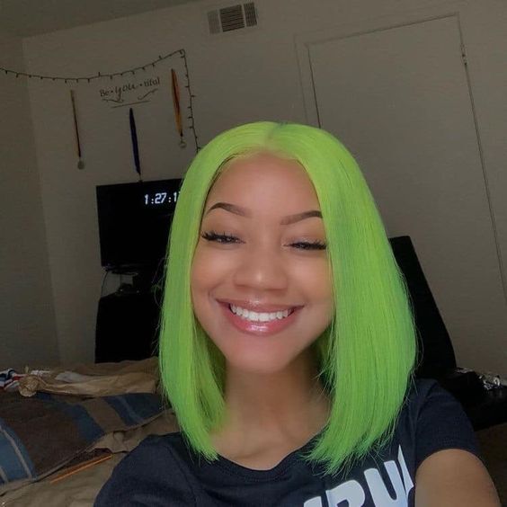 Short Bob Lime Green Straight Lace Front Wig Fiber Fashion Party Cosplay Wig