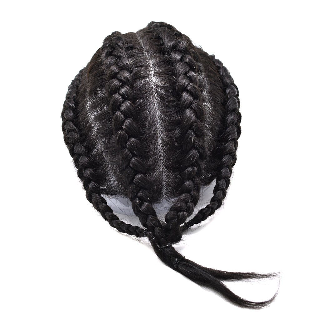 Cornrow Braids Mens Toupee Full Poly Box Braided Mens Hairpiece Male Braiding