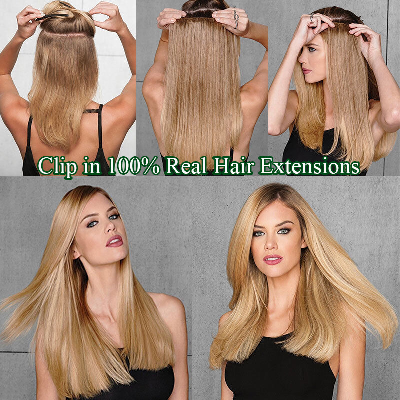 SALE 100% Real Remy Hair Clip In Human Hair Extensions 8PCS Full Head Ombre Long