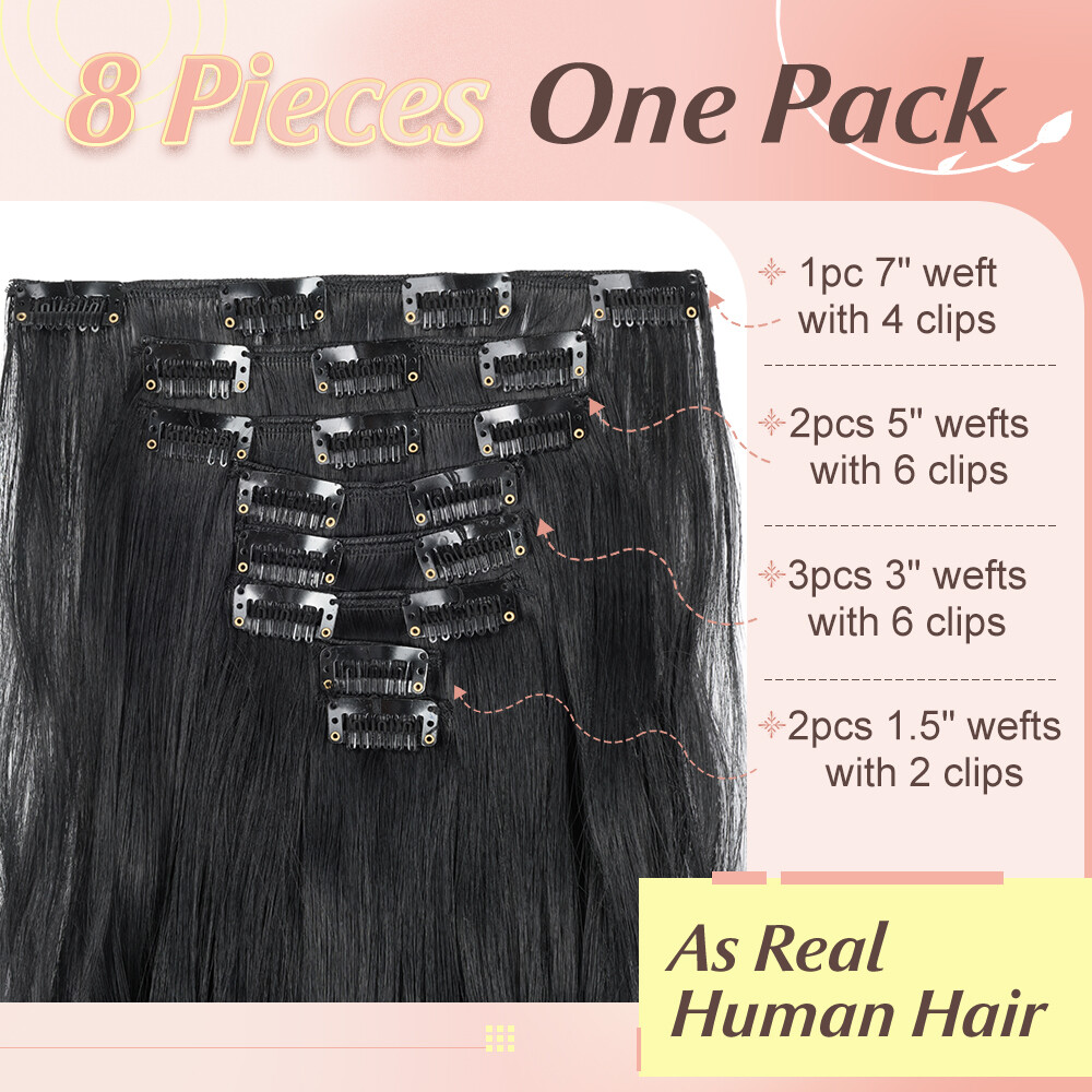 Natural Clip in Hair Extensions 8Pieces Curly Long Thick Real As Human Balayage