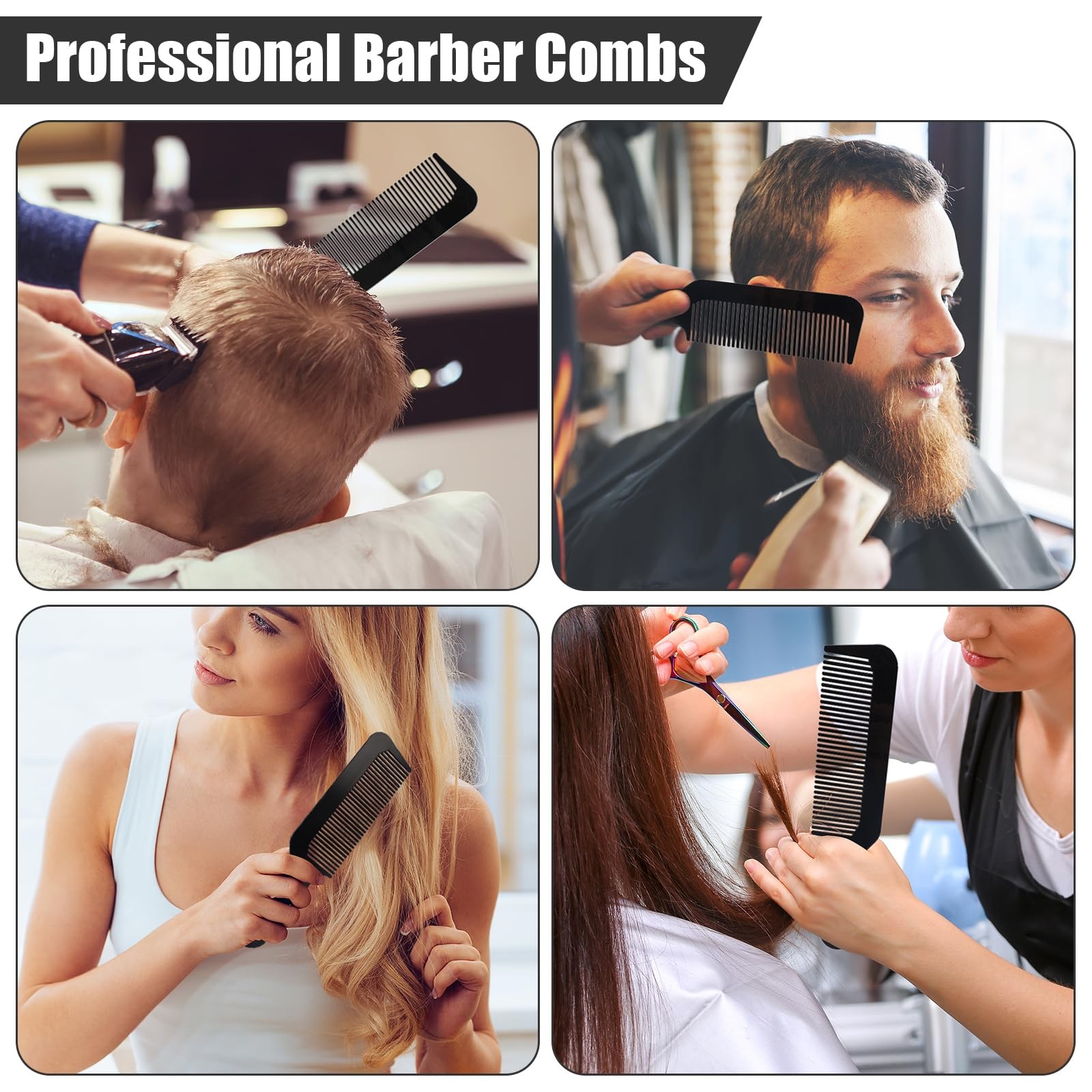 NICEMOVIC Barber Hair Cutting Blend Fade Combs 10 Pack 8.6 x 2 Inch, Black