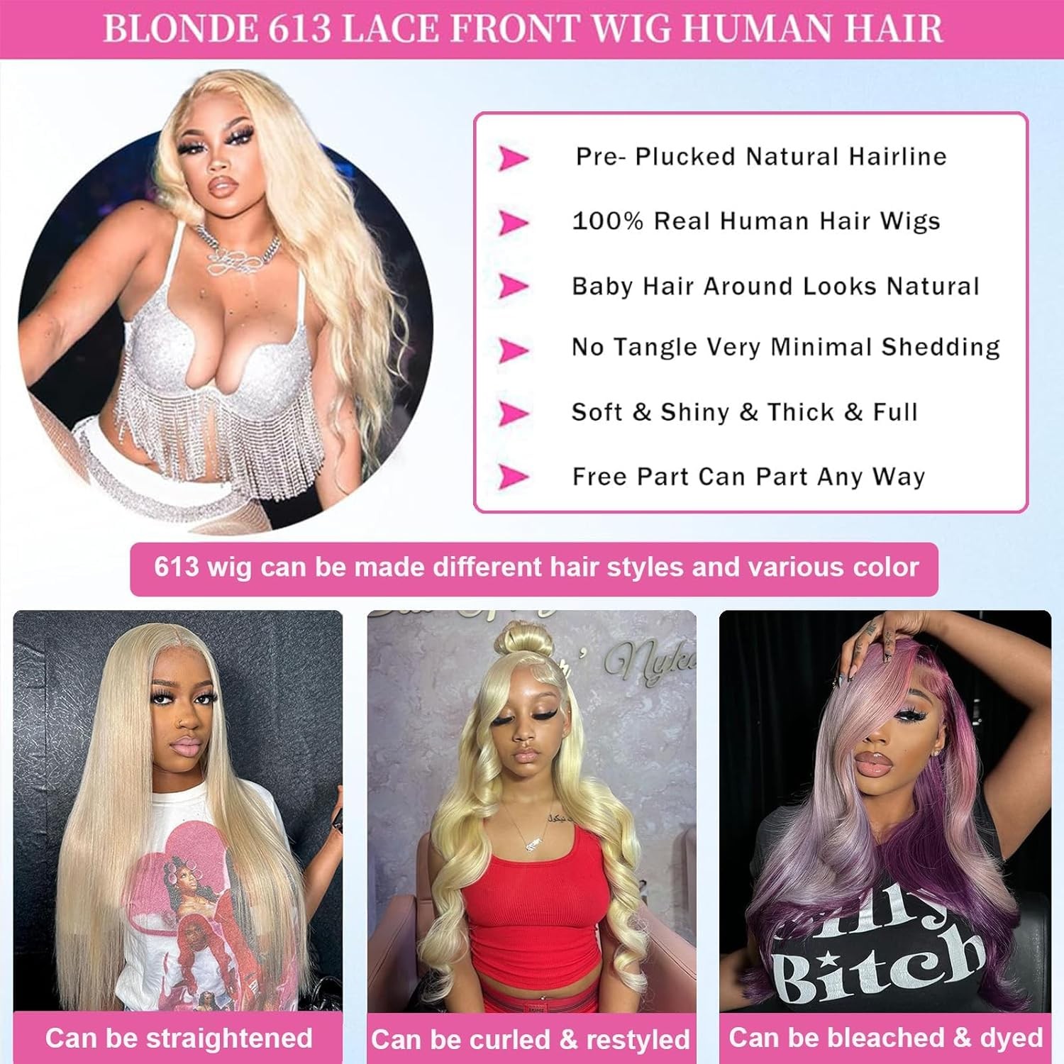 Mydiva 613 13X6 Lace Front Wig Human Hair Body Wave 22 Inch Blonde Wig Human