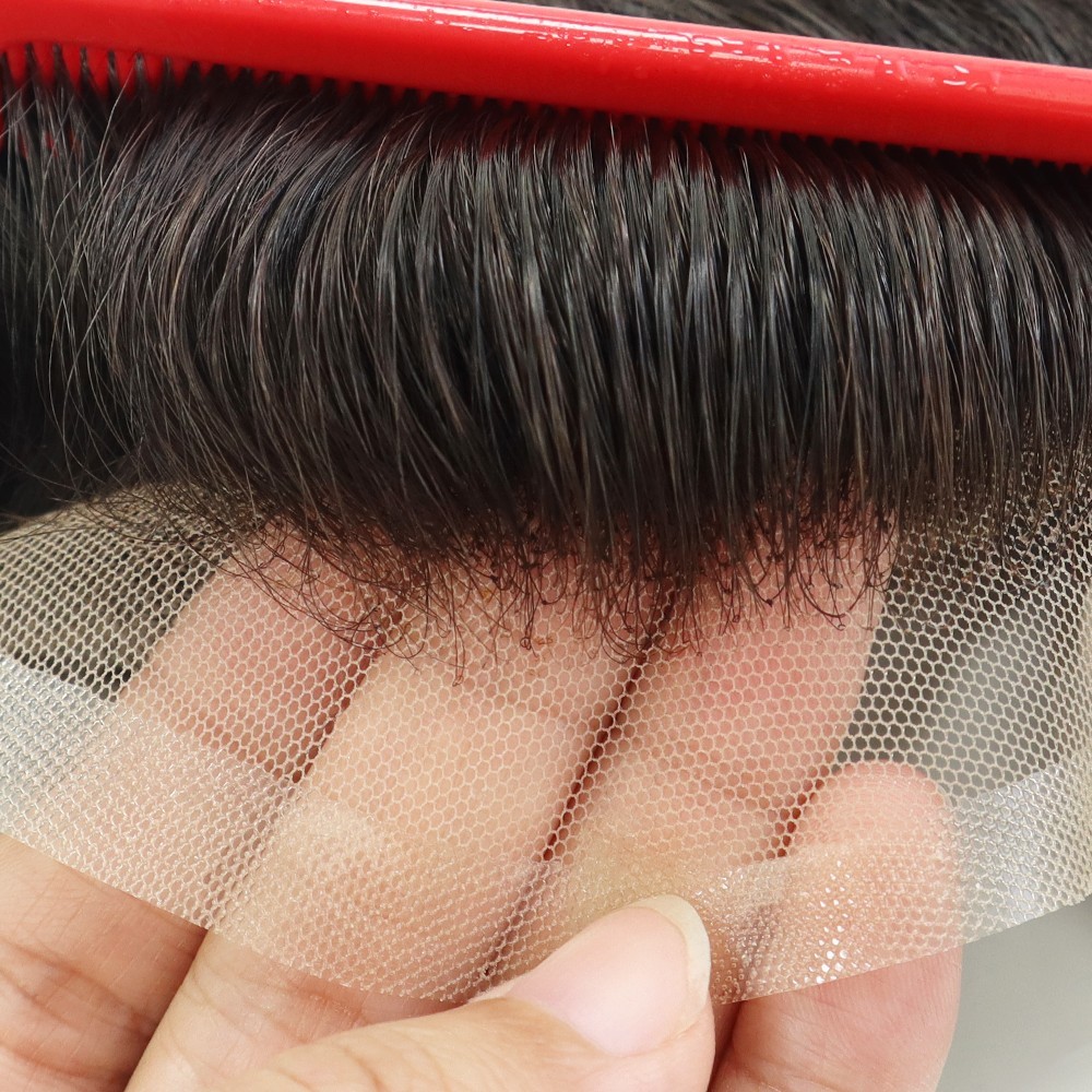 Toupee 男士人类头发系统全法国花边头发替换件 7X9 #1B-