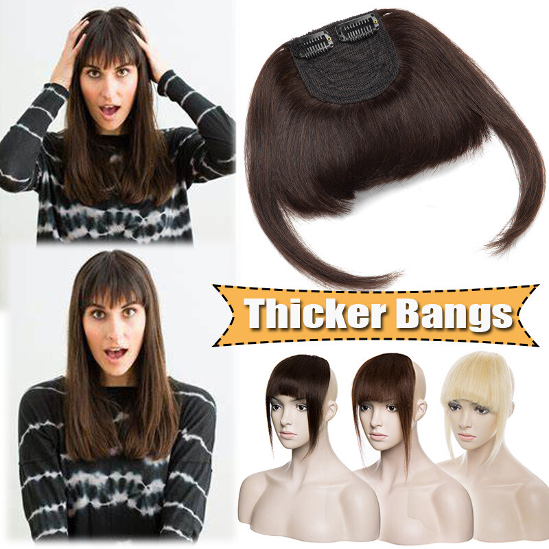 THICK Clip In Bangs 100%Remy Human Hair Extensions Fringe Front Topper Top Piece