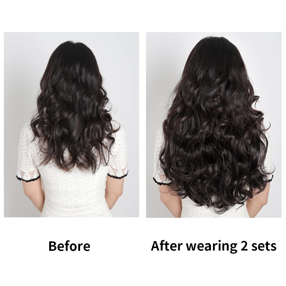 Dark Brown Hair Extensions 18″ Wavy 2 Sets Clip In Hair Extension Women Hallo…