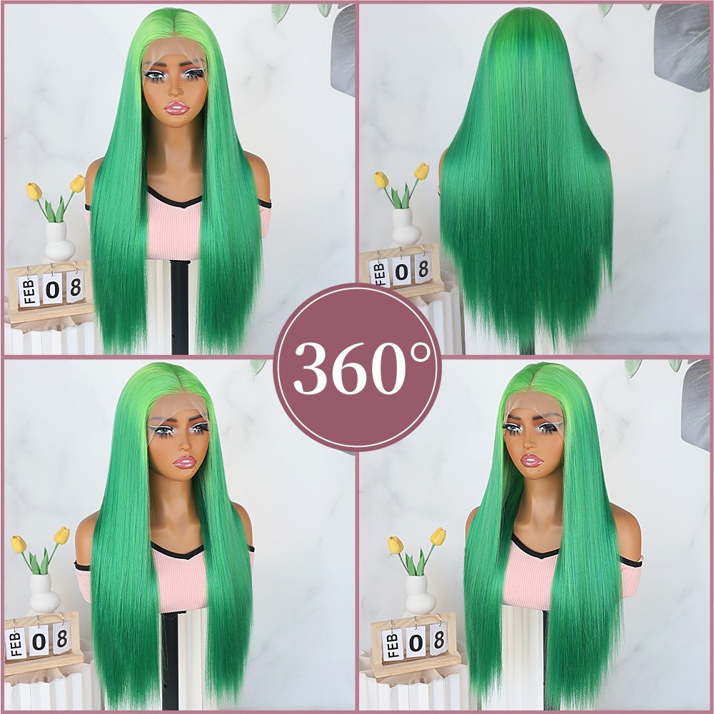 Ombre Green Lace Front Wigs Long Straight Hair Pre Plucked Glueless Women Party