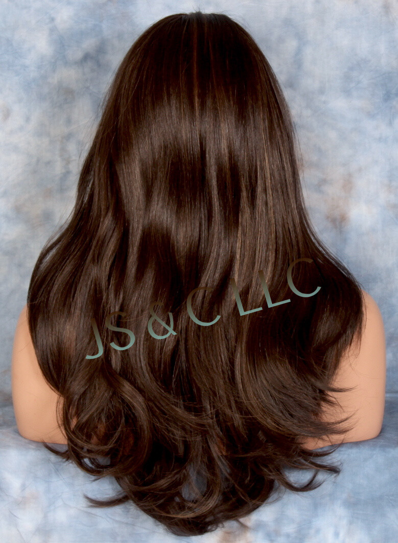 Human Hair Blend Full Wig Long slightly wavy bangs Heat OK WBKT 4-27