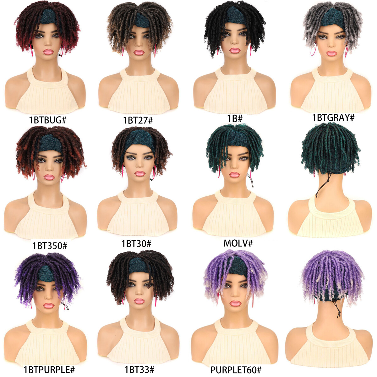8″ Afro Faux Locs Headband Wigs Dreadlock Wigs for Women Twist Curly Hair Wigs