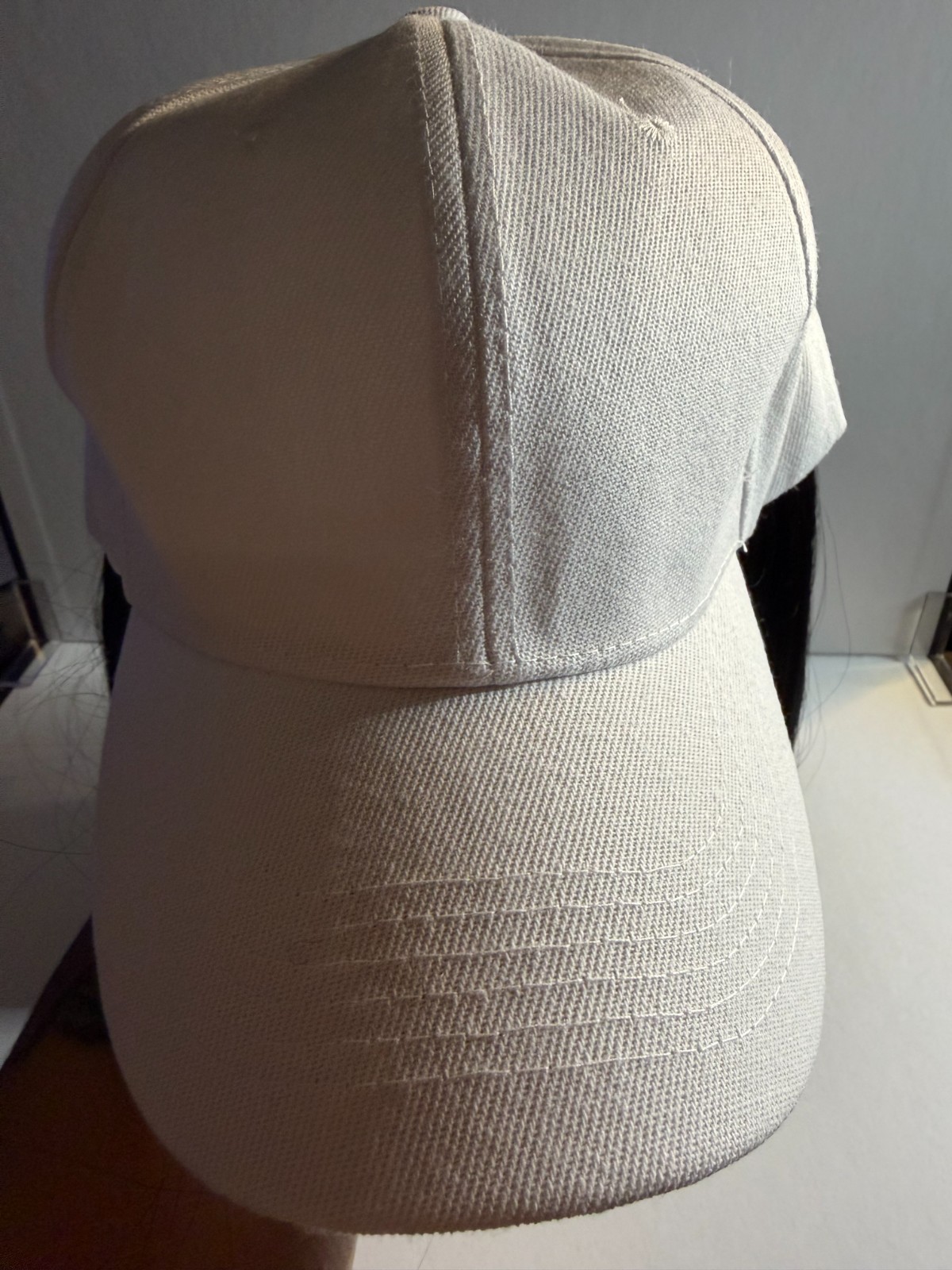 White Hat Wig with Black Hair | Adjustable Baseball Cap Wig | Easy Everyday