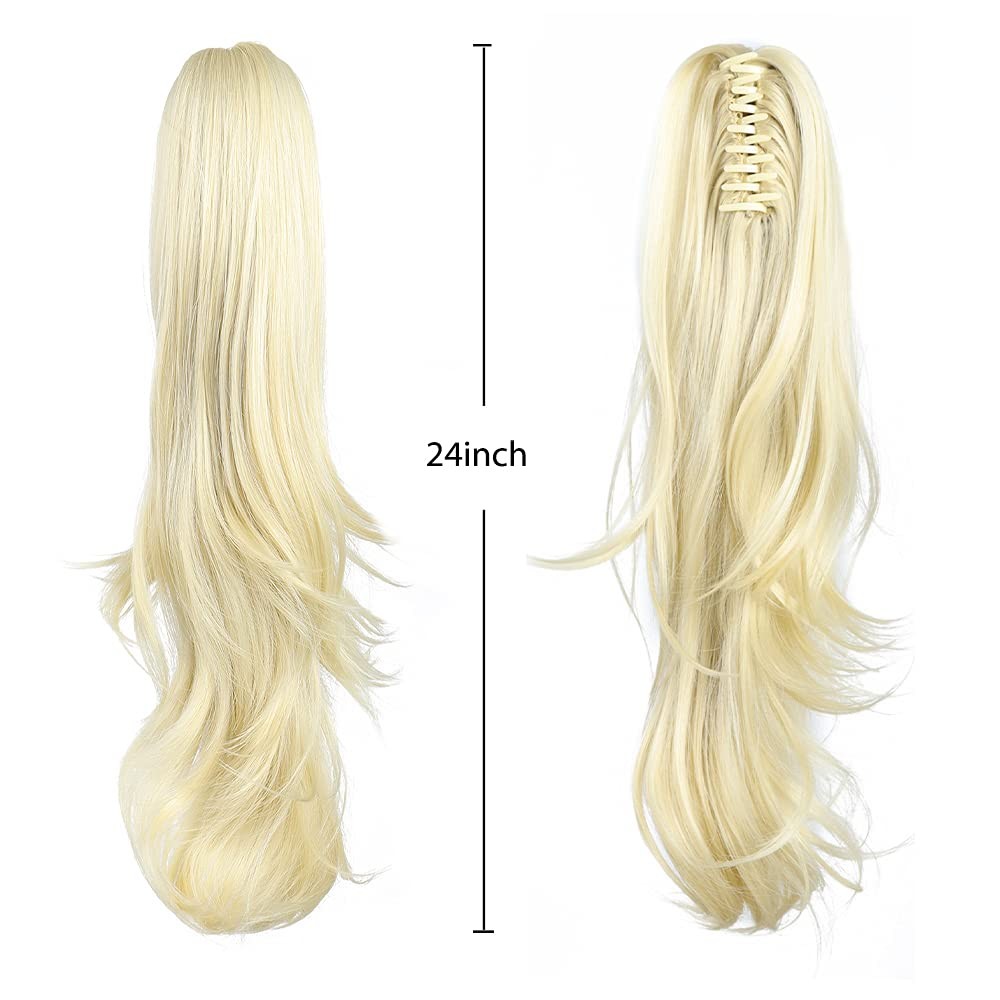 2Pc Blonde Ponytail Extension Claw Clip in Pony Tails Hair Soft & Natural 12″
