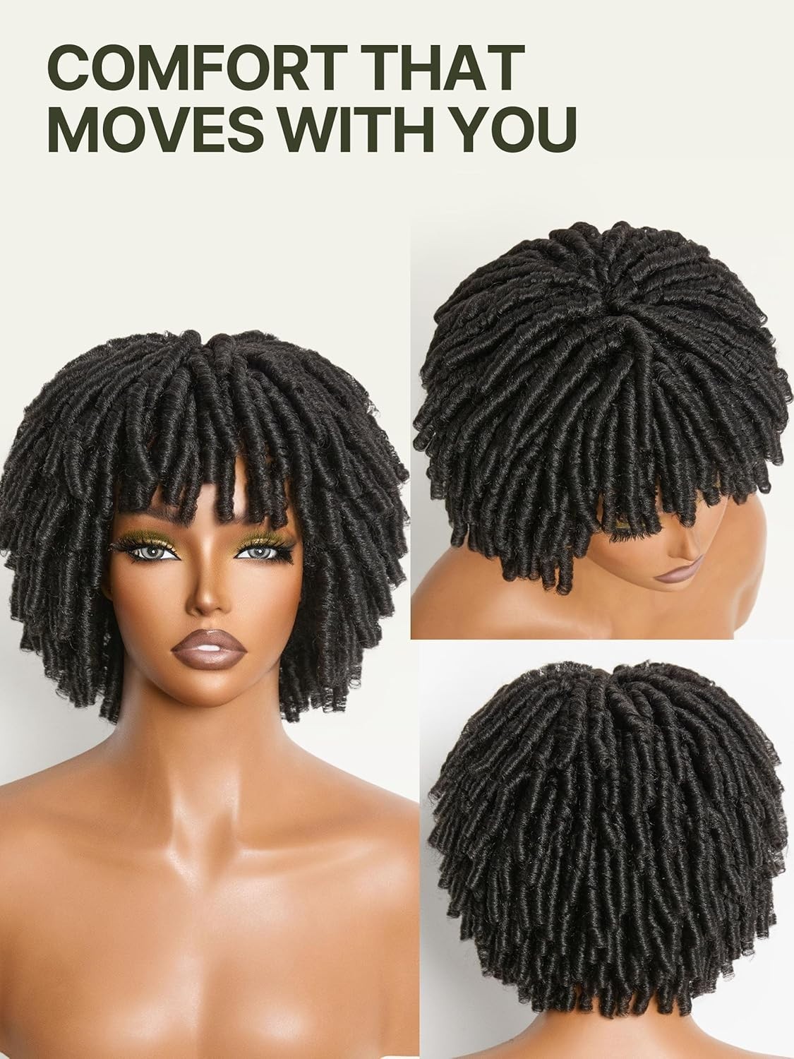 Short Twist Braided Dreadlock Wig Veralux Fiber Glueless 10in Natural Black