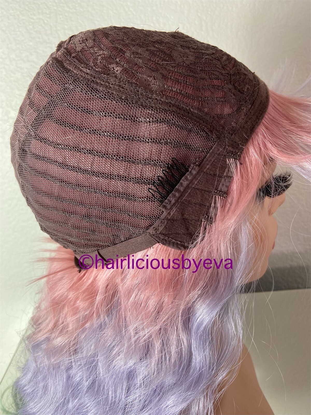 Pastel Rainbow wig ombré wavy with bangs 26 inch long heat ok