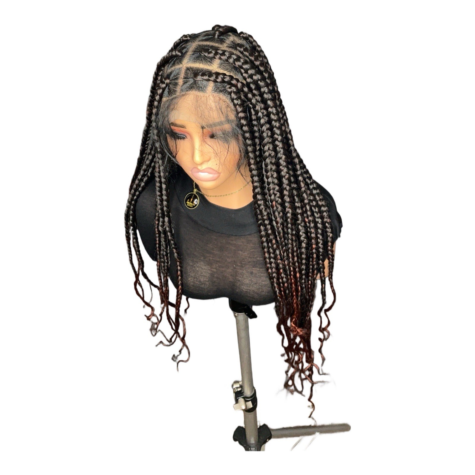 Women’s Synthetic Braided Lace Front Wig Free-Part Black/Red Ombré 31-40 in