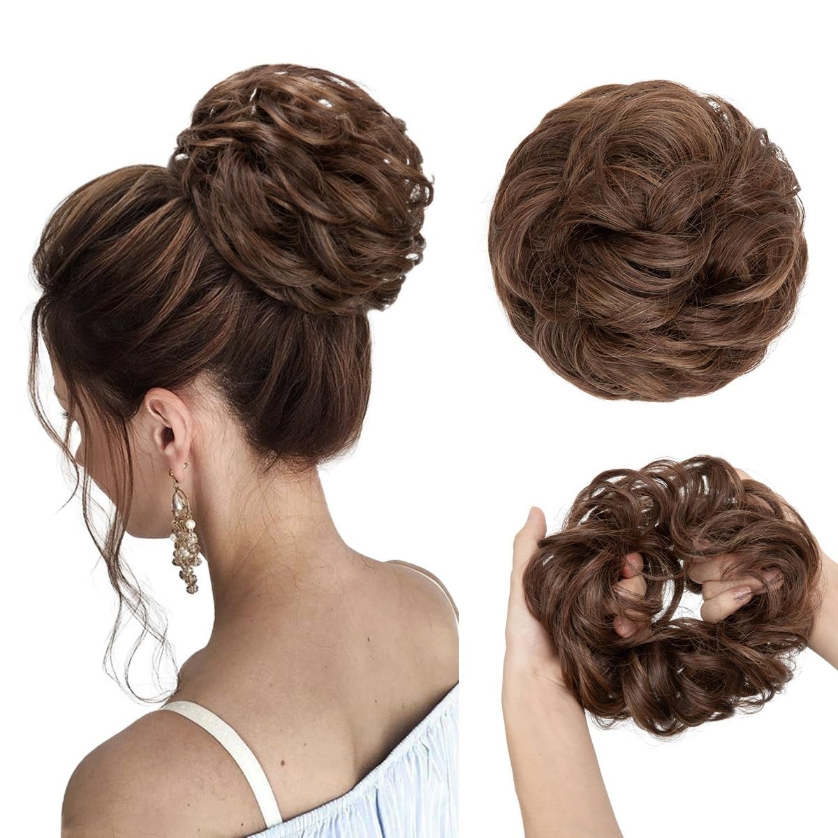 Large Messy Bun Hair Piece Wavy Curly Scrunchies Synthetic Chignon Ponytail H…