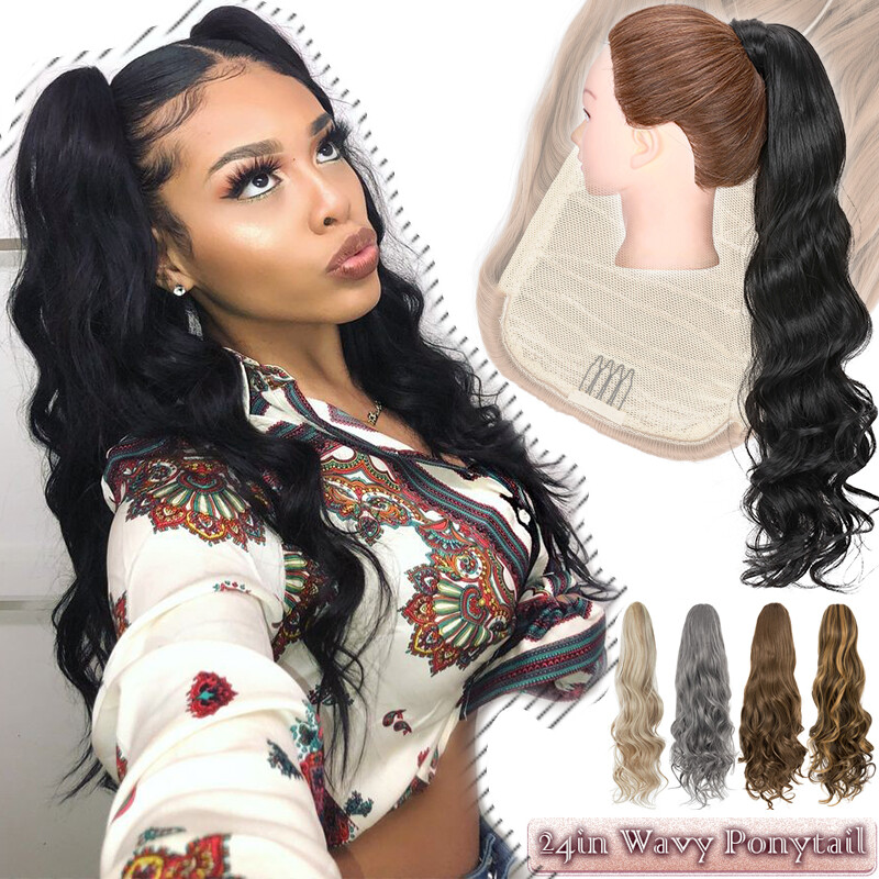 Long Drawstring Clip Ponytail Real As Human Hair Pony Tail Extension Balayage US