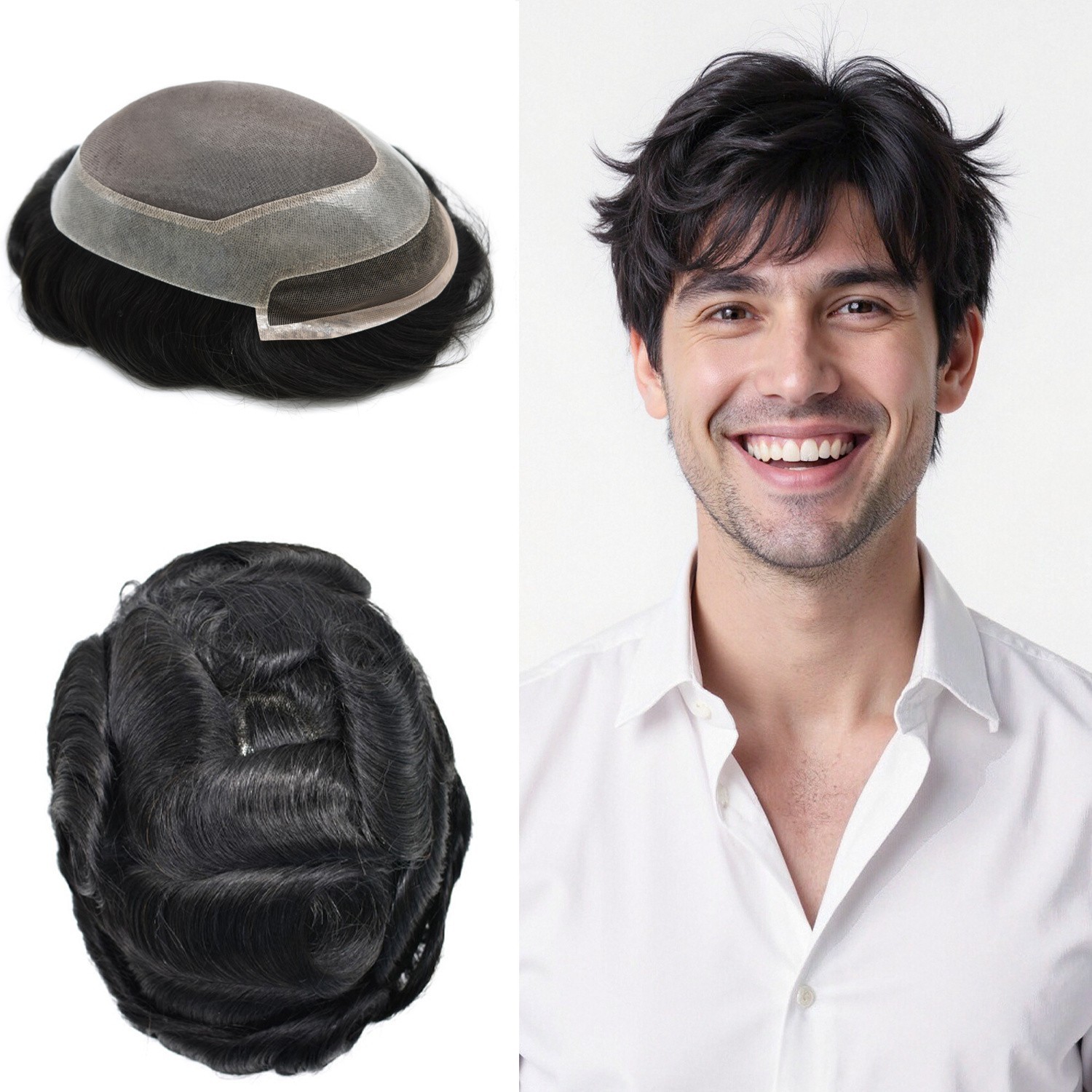 Lace Front Mens Toupee Hair Replacement System Fine Mono Thin Skin Wig Hairpiece