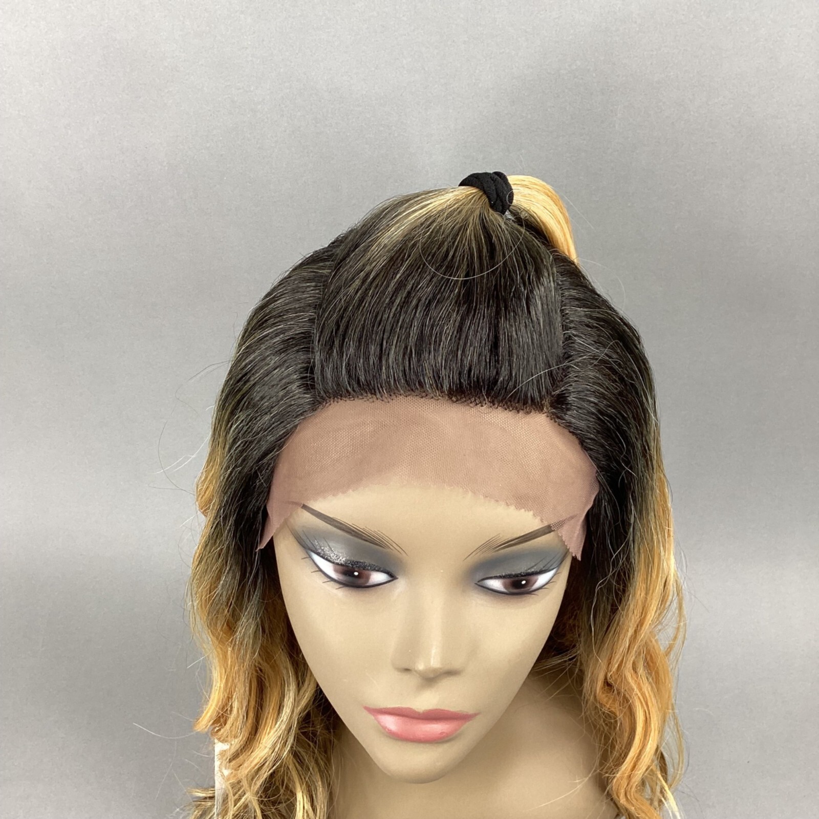 AM Deep Lace Front U-Part Ombre Honey Blonde Wig Top Pony Ponytail Synthetic