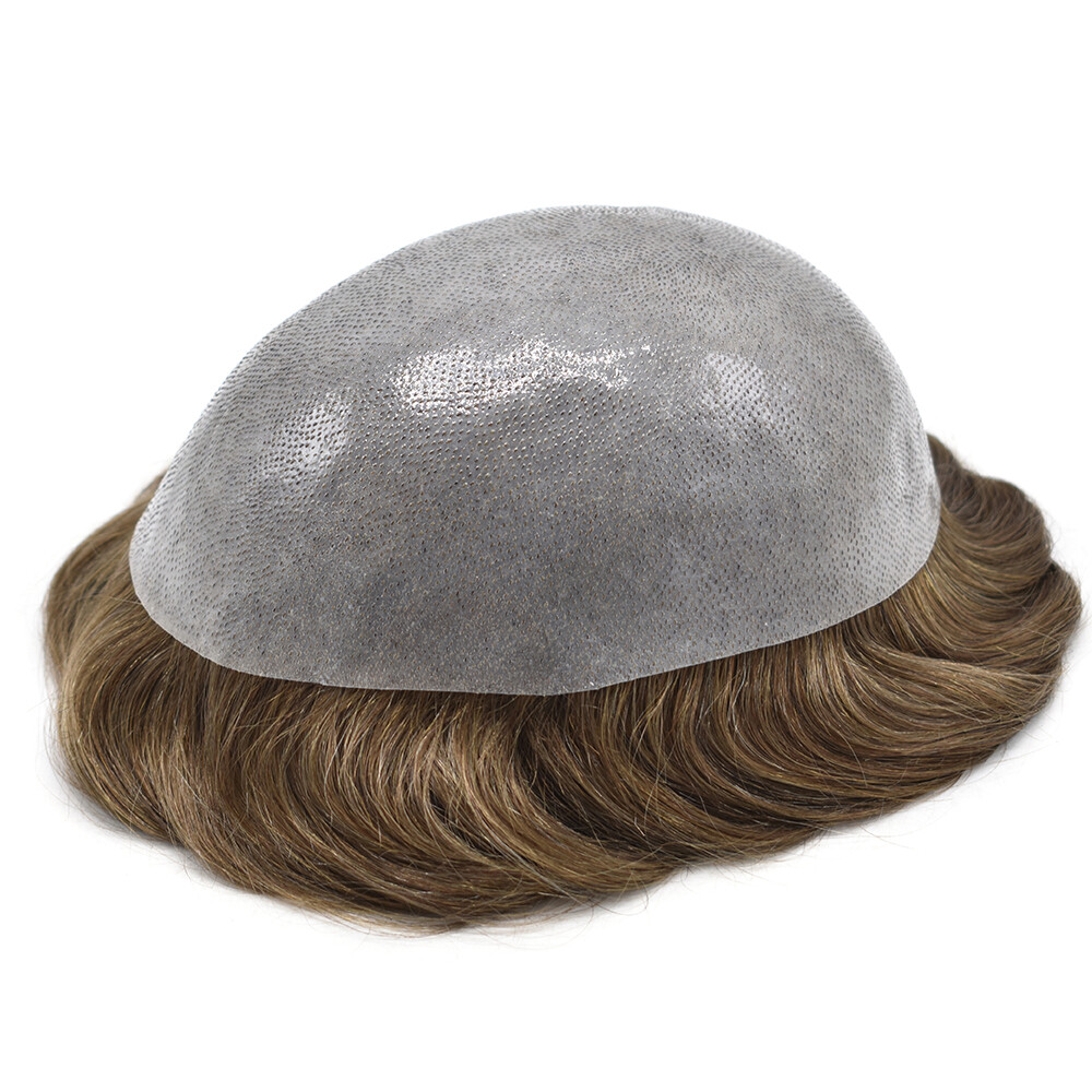Full Poly Mens Toupee Hairpiece All Skin Pu Hair Replacement System Wig for Men