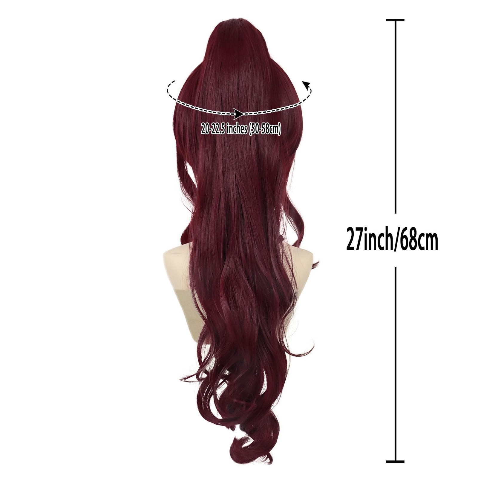Short Wine Red Wigs for Women with 27 inch Long Ponytail in Deep Burgundy wit…