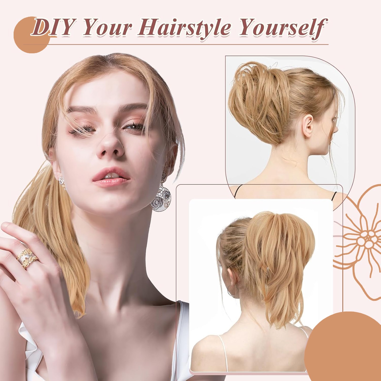 Natural Messy Bun Hairpiece Ponytail Scrunchie Updo Claw Clip in Hair Extensions